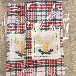 2 Plaid Tea Towels Christmas Deer NEW